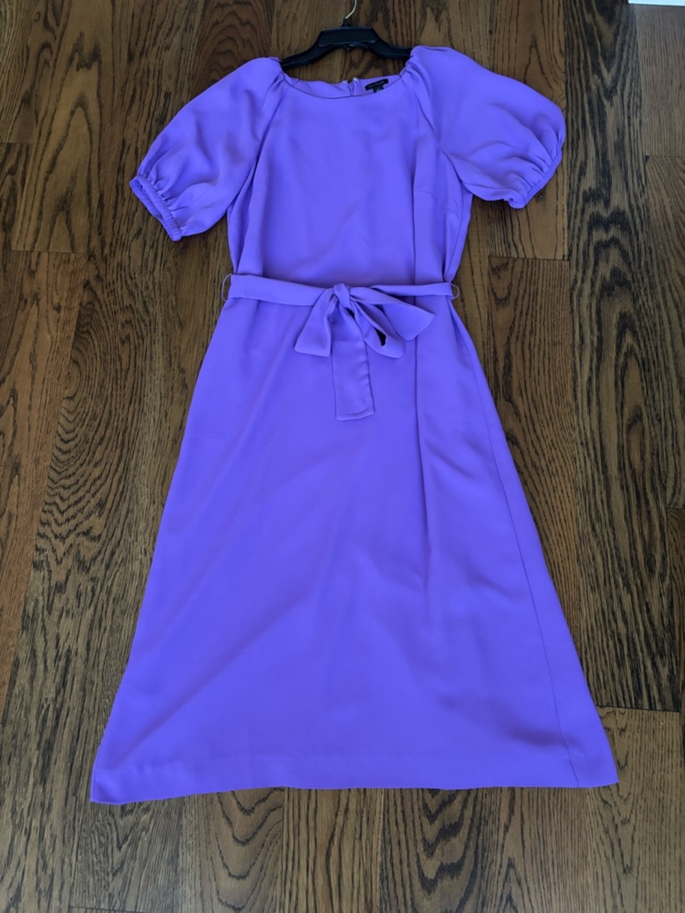 Ann Taylor Lavender Puff-Sleeve Midi Dress with Belt